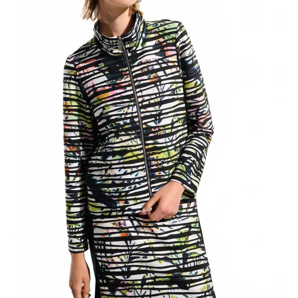 NEW JOSEPH RIBKOFF cascade knit tropical jacket with contrast panel in vanilla/m